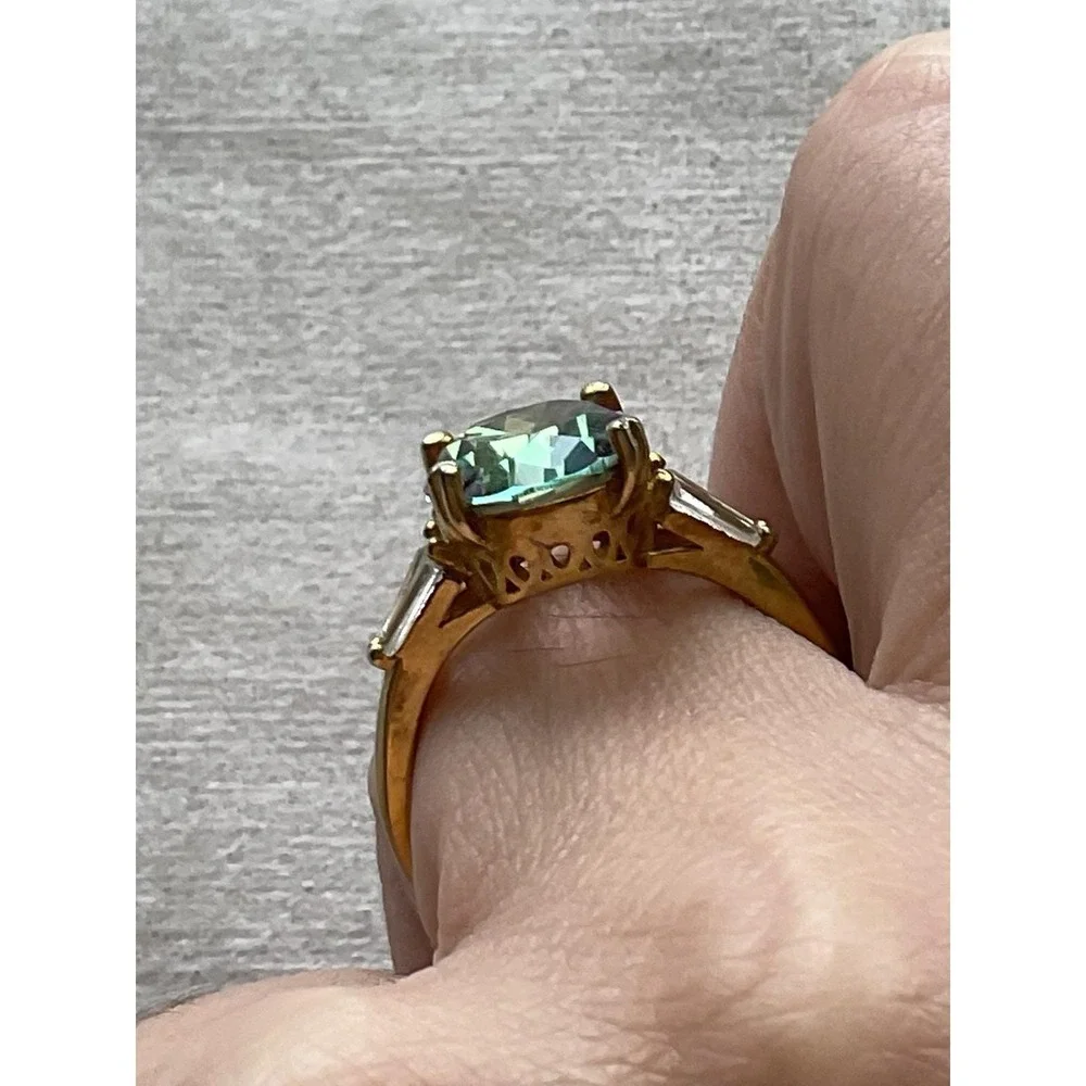 925 Sterling Silver Gold Vermeil Mystic Topaz Ring Size 7.75 Vintage Estate